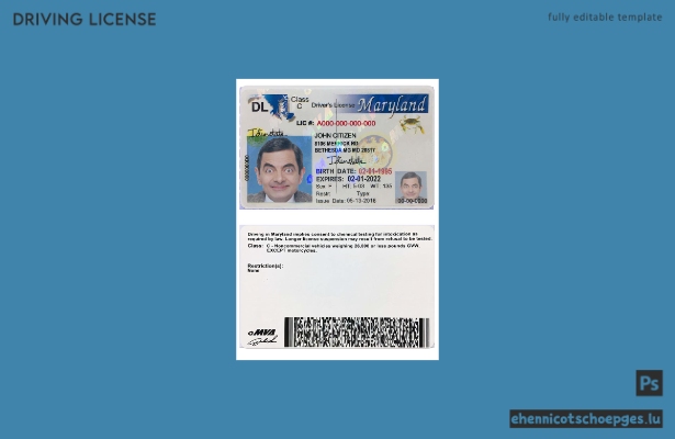 Beispielvorschau für den US-amerikanischen Maryland-Führerschein 2003–2016